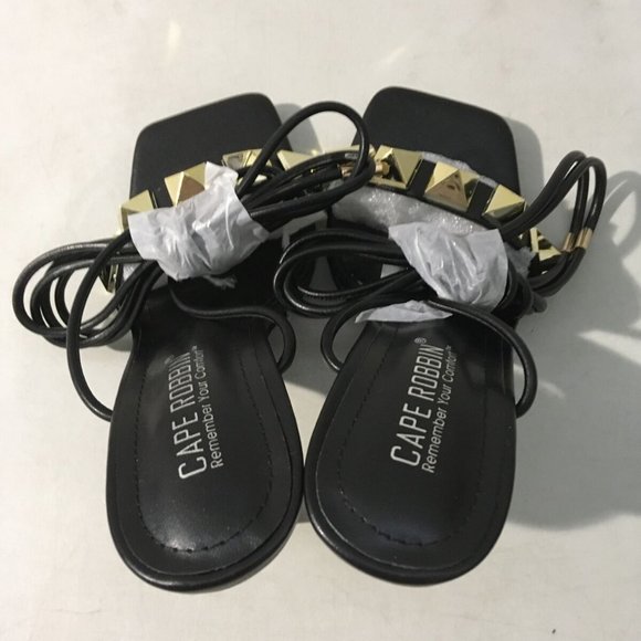 NWT CAPE ROBBIN AIGO GOLD STUDDED LACE UP‎ HEELS BLACK 5.5 - Picture 12 of 14